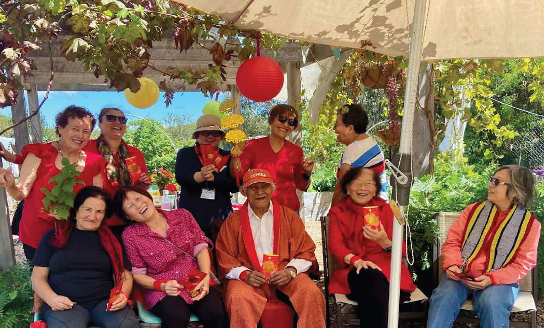 A group celebrating Lunar new Year at the Hive graden